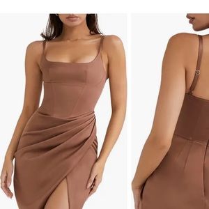 House of CB Bianca Satin Pleated Corset Dress